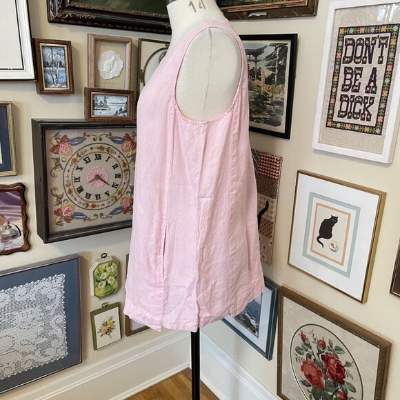 J Jill Pure Jill Womens Pink Linen Sleeveless Tank Top with Pockets Size L - Picture 2 of 6